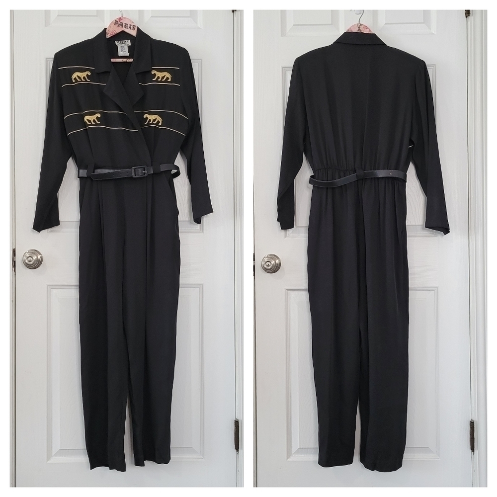 Vintage Black Jumpsuit with gold embroidery
